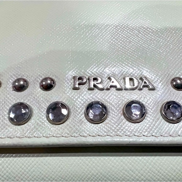 GUC Prada Saffiano Sogo Yokohama Talc Color Wallet with chained ID Tag - Picture 5 of 8